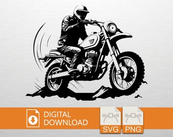 Motocross Rider SVG PNG Digital Download - Motorcycle Art, Cricut File, T-Shirt Print, Vinyl Decal, Wall Art, Biker Gift, Rock Style