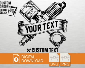 Bougie à piston personnalisée en téléchargement numérique SVG PNG - moteur de voiture, pièce de moto, fichier Cricut, conception de T-shirt, art mural, découpe artisanale, imprimable