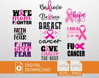 Breast Cancer Fighter SVG PNG Digital Download Pink Ribbon, Cricut Craft File, Hope T-Shirt Design, Faith Art, Printable Decor, Cancer Gift