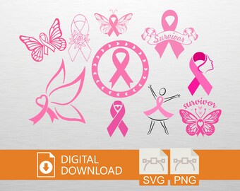 Breast Cancer Survivor SVG PNG Digital Download  Pink Ribbon, Cricut Craft File, Hope T-Shirt Design, Butterfly Art, Printable Decor, Cancer
