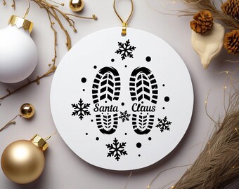 Santa Claus Footprints SVG PNG Digital Download - Christmas Boot Prints Snowflakes Design, Holiday Santa Tracks Clipart, Home Decor Santa