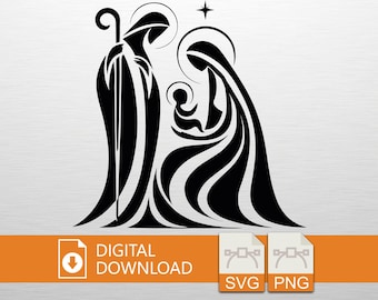 Holy Family Silhouette SVG PNG Digital Download - Nativity Scene, Christmas Art, Cricut File, Religious Decor, Jesus, Mary Joseph Baby Jesus