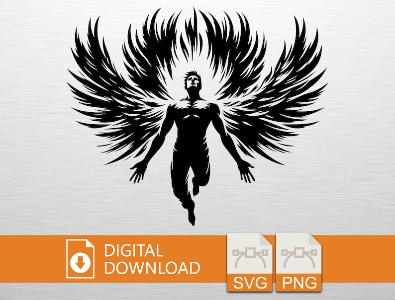Winged Man Rising Logo Flying Winged Man SVG PNG Digital Download - Mythical Angel Icarus ...