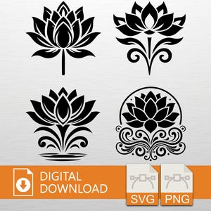 Lotus Bundle SVG PNG Digital Download Yoga Flower, Meditation Art, Cricut File, T-Shirt Print, Vinyl Decal, Wall Art, Craft Cut, Printable