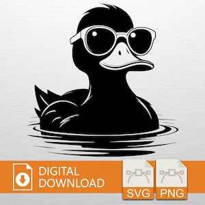 サングラスと帽子をかぶったクールなアヒルのSVG、EPS、PNG、DXF、JPEG