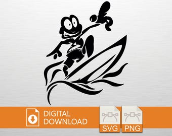 Surfing Frog Silhouette SVG PNG Digital Download - Surf Art, Cricut File, T-Shirt Print, Vinyl Decal, Wall Art, Surf Gift, Ocean Theme