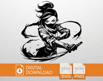 Ninja SVG PNG Digital Download - Samurai Art, Warrior Design, T-Shirt Print, Vinyl Decal, Wall Art, Martial Arts Gift, Action Decor, Vinyl