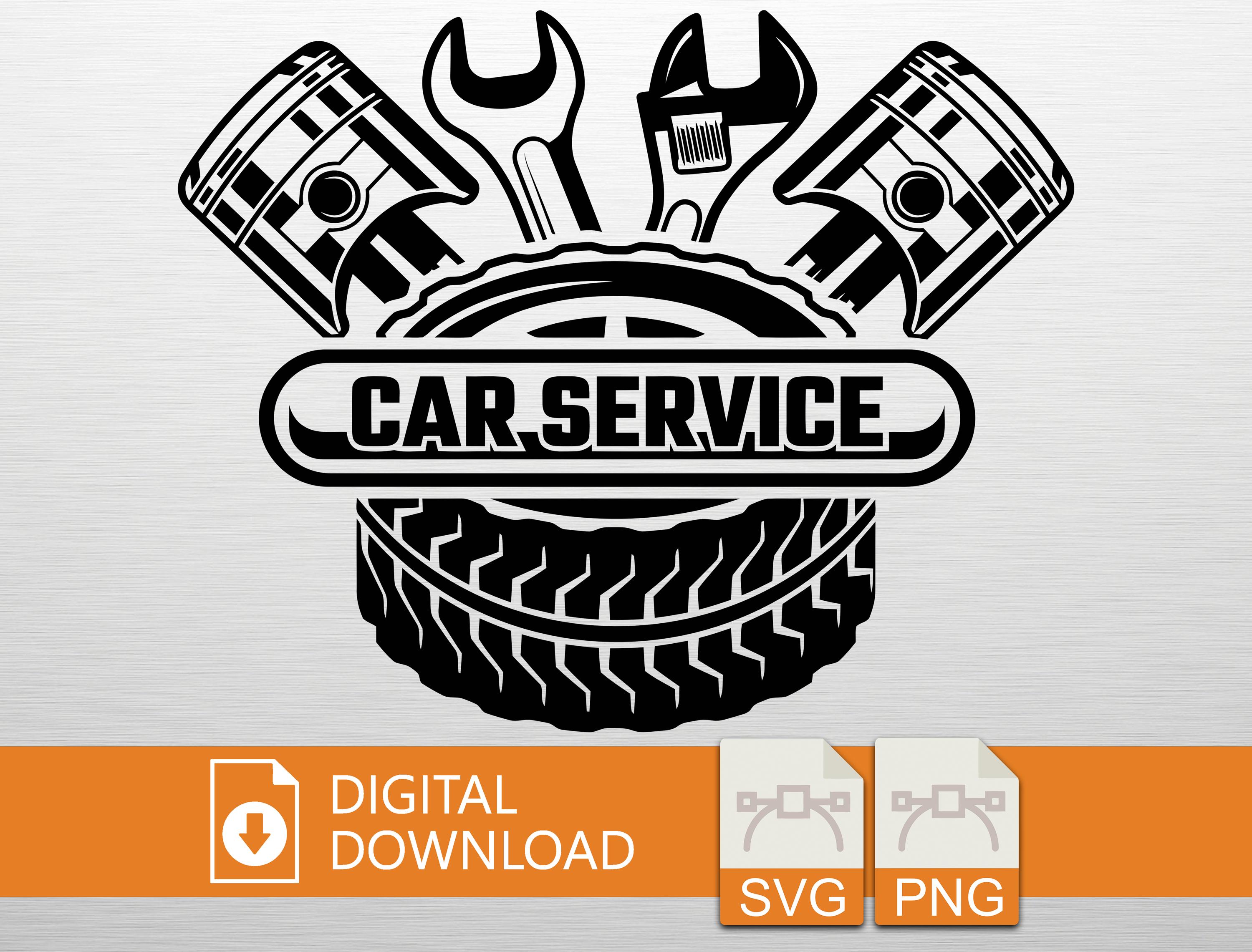 Car Service Logo SVG PNG Digital Download, Mechanic Piston Wrench Tire ...