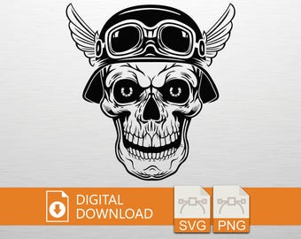Skull with Wings SVG PNG Digital Download - Motorcycle Art, Cricut File, T-Shirt Print, Vinyl Decal, Wall Art, Biker Gift, Moto Decor