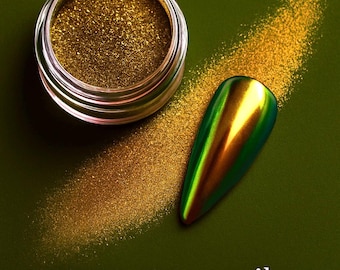 Bronze Olive Chameleon Chrome Nail Powder Multichrome Pigment | Color Shift Nail Art Powder for Gel Polish, C02