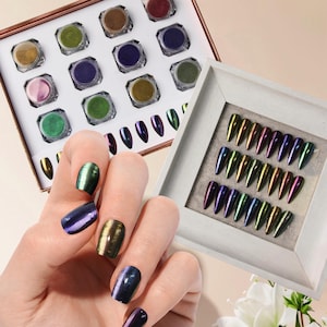 Chameleon Chrom Nagel Puder Set: 12 irisierende Color-Shift Pigmente