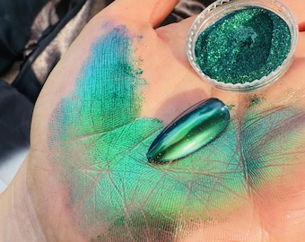 Peacock Teal Multichrome Chameleon Chrome Nail Powder | Color Shift Nail Art Pigment for Gel Nails, Acrylic Nails and Nail Extensions C08
