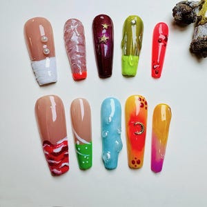 Handmade Summer Press On Nails: Fun Colorful Gel Nails