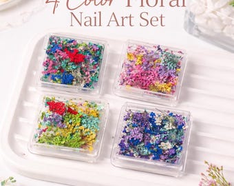Set de 4 flores secas para decoración de uñas: flores prensadas reales para uñas de gel, resina y diseños florales DIY.