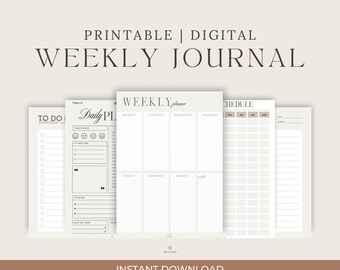 Minimalist Daily Weekly Planner Bundle, Printable Schedule (Digital Download)