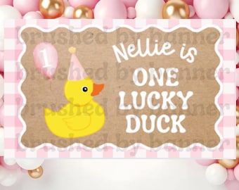 Striscione Lucky Duck per il primo compleanno: decorazioni per feste stampabili (download digitale)