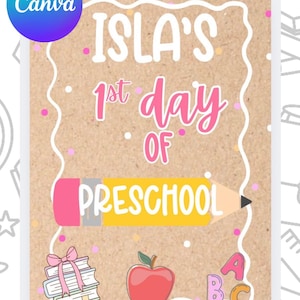 First Day of Preschool Banner Template | Printable Back to School Banner | Editable Digital Template | DIY Classroom Photo Prop