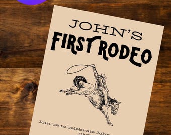 First Rodeo Birthday Invitation: Western Cowboy Party, Editable Digital Download