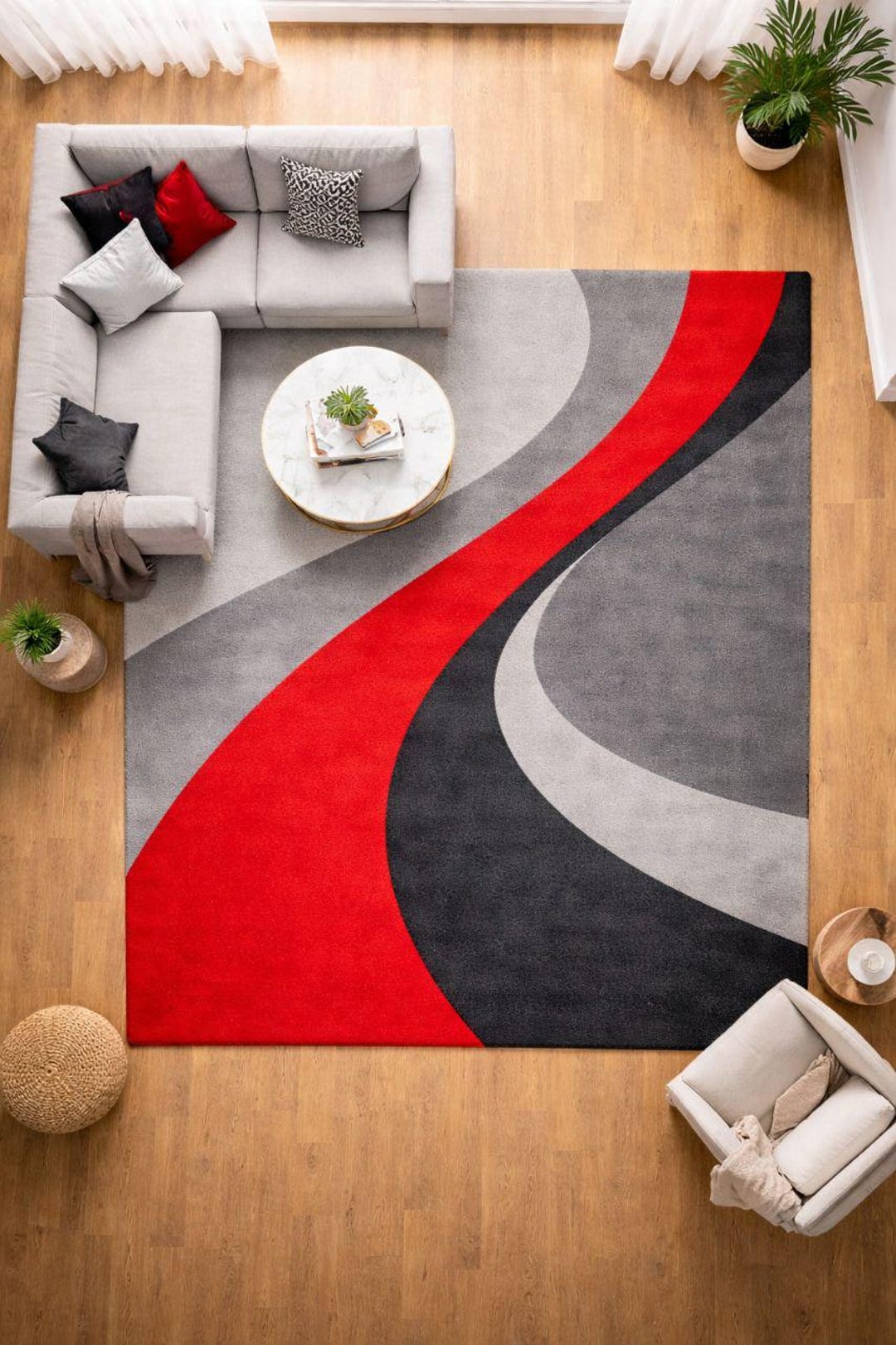 Modern Abstract Area Rug Grey Red - Etsy