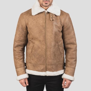 Distressed Brown Leather Bomber Jacket