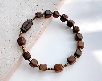 Pulsera de rosario de madera de ébano con forma de cubo de APLLO