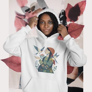 Floral Art Hoodie, Bohemian Woman Graphic Hoodie, Unisex Cotton Pullover