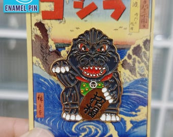 The GODZILLA Lucky Neko Diecast Pin Maneki-neko beckoning cat