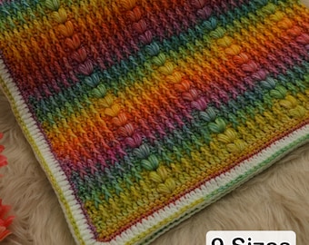 CROCHET PATTERN, Sunbeam Crochet Puff Stitch Blanket pattern, Easy Blanket Crochet Pattern, Throw blanket pattern PDF & Video Tutorial
