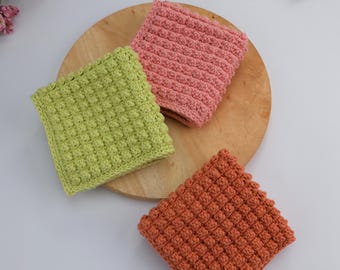 CROCHET PATTERN + VIDEO, Morning Berry Dishcloth, Easy Crochet Dishcloth Pattern, Beginner Crochet Cotton Dishcloth Pdf, Handmade Washcloth