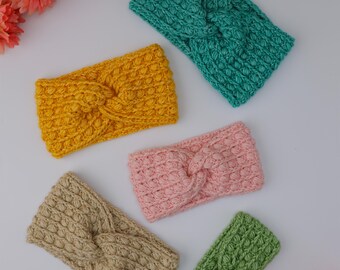 Crochet Ear Warmer Pattern, Puff Stitch Crochet Headband, Twisted Ear Warmer, Easy Crochet Pattern, Baby to Adult Sizes, PDF + Video