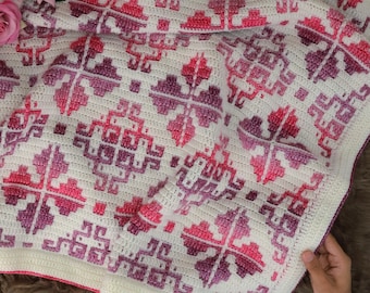 CROCHET PATTERN + VIDEO, Dogwood Bloom Mosaic Blanket, Crochet Blanket Pattern, Mosaic Throw Blanket, Overlay Mosaic Crochet, Floral Afghan