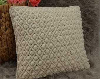 Crochet Pillow Cover Pattern, Bobble Field Cushion Cover, Diamond Stitch Crochet Throw Pillow, 16x16 Cushion Cover PDF With Chart & Video