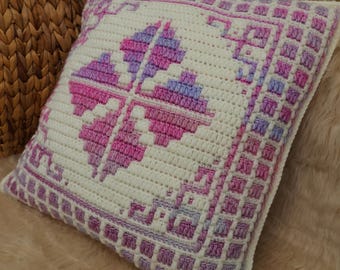Dogwood Bloom Mosaic Crochet Pillow Cover Pattern, Crochet Cushion, Charts & video tutorial, Home Decor