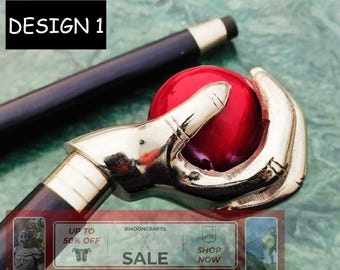 Handmade Wooden Walking Stick | Brass Handle Nautical Cane | Steampunk Cosplay Prop | Foldable Travel Gift for Dad