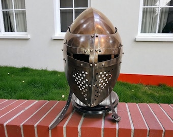 Middeleeuwse bascinetridderhelm | 18-gauge stalen barbuta voor cosplay, LARP