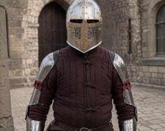 Casco medieval de caballero templario cruzado / Gran yelmo de acero hecho a mano, disfraz para LARP/cosplay
