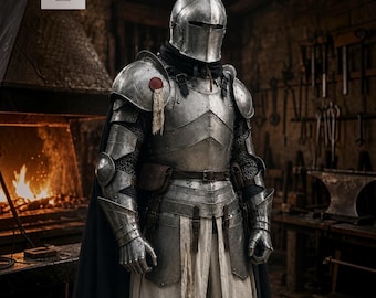Conjunto de armadura de caballero de acero hecha a mano / Traje completo de placas ponible con capa