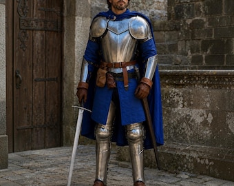 Conjunto de armadura de caballero medieval / Armadura gótica completa con capa / Armadura de guerrero de acero para LARP (juego de rol en vivo) y cosplay renacentista.