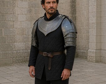 Conjunto de hombreras y gorguera de acero medieval / Hombreras de caballero, armadura para LARP, disfraz de guerrero de fantasía
