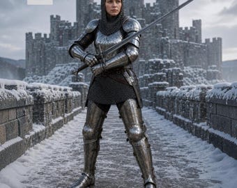 Conjunto de armadura de caballero femenina / Disfraz de guerrera con placas de acero para cosplay