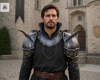 Conjunto de armadura de caballero gótico para hombros, hombreras y gorguera de acero oscuro / Disfraz medieval LARP Renacimiento Cosplay