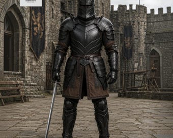 Armadura de caballero de acero ennegrecido hecha a mano / Disfraz de fantasía medieval gótica para LARP