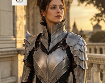 Conjunto de armadura medieval de caballero para mujer / Coraza gótica femenina, hombreras, gorguera / Disfraz de LARP/Cosplay