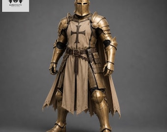 Armadura de caballero cruzado medieval / Gran yelmo templario / Armadura completa para LARP / Disfraz de paladín para cosplay