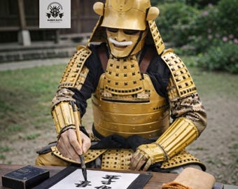 Armadura samurái portátil, casco kabuto japonés y máscara de dragón, yoroi de acero para cosplay y decoración asiática del hogar.