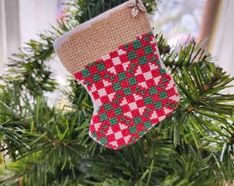 Holiday Stocking, Hand Stitched Ornaments