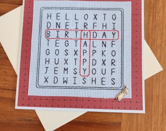 Crossword Puzzle Birthday, Hand Stitched Greeting Card