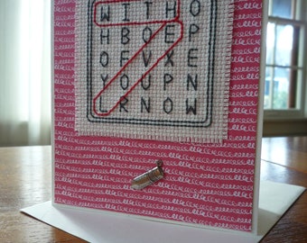 Crossword Puzzle With Love, Hand Stitched Greeting Card