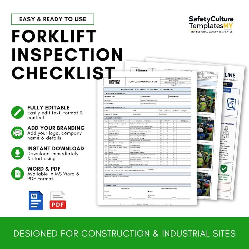 Forklift Inspection Checklist Template | Daily Pre-use Equipment ...