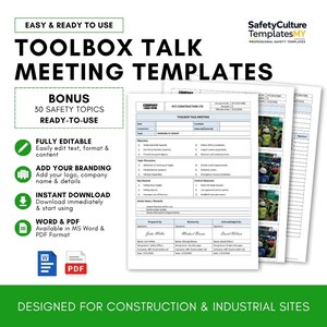 Toolbox Talk-mötesmallpaket | Redigerbara säkerhetsformulär (Word, PDF)